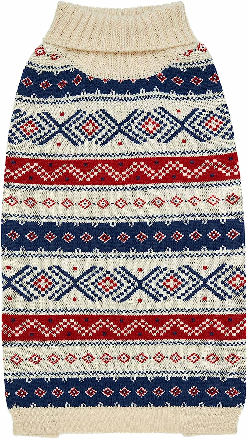 Blueberry Pet Artisan Chic Turtleneck Fair Isle Fall Winter Pullover Dog Sweater in Beige, Back Length 10", Warm Clothes for Small Dogs Animals & Pet Supplies > Pet Supplies > Dog Supplies > Dog Apparel Blueberry Pet Dog Sweater - Creamy White 18 inch (Pack of 1) 