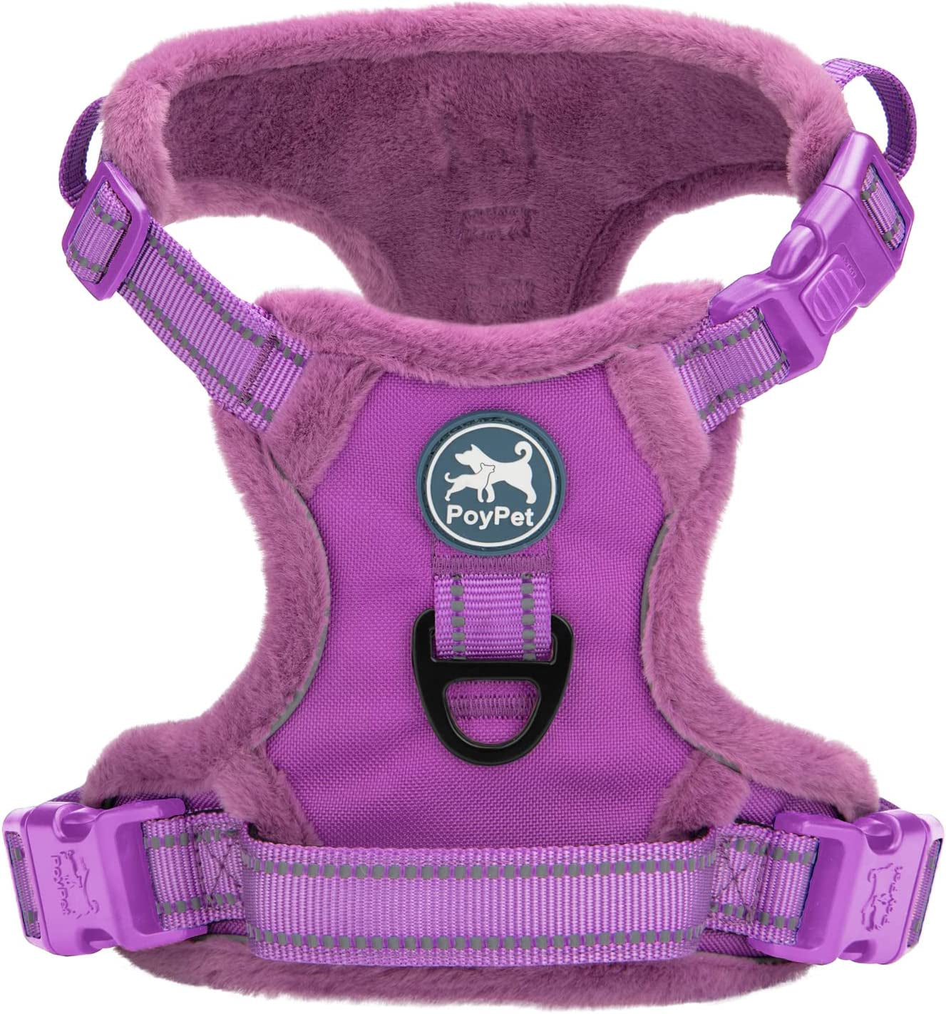 Poypet Plush Dog Harness, Soft Padded No Pull Vest Harness, Reflective Adjustable Escape Proof with Easy Control Handle for Small Medium Large Dogs(Checkered Red,L) Animals & Pet Supplies > Pet Supplies > Dog Supplies > Dog Apparel PoyPet Purple Medium 