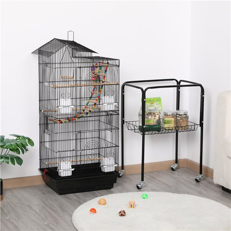 Topeakmart 62.4'' H Rolling Metal Bird Cage with Detachable Stand & Toys, Black Animals & Pet Supplies > Pet Supplies > Bird Supplies > Bird Cages & Stands Topeakmart   