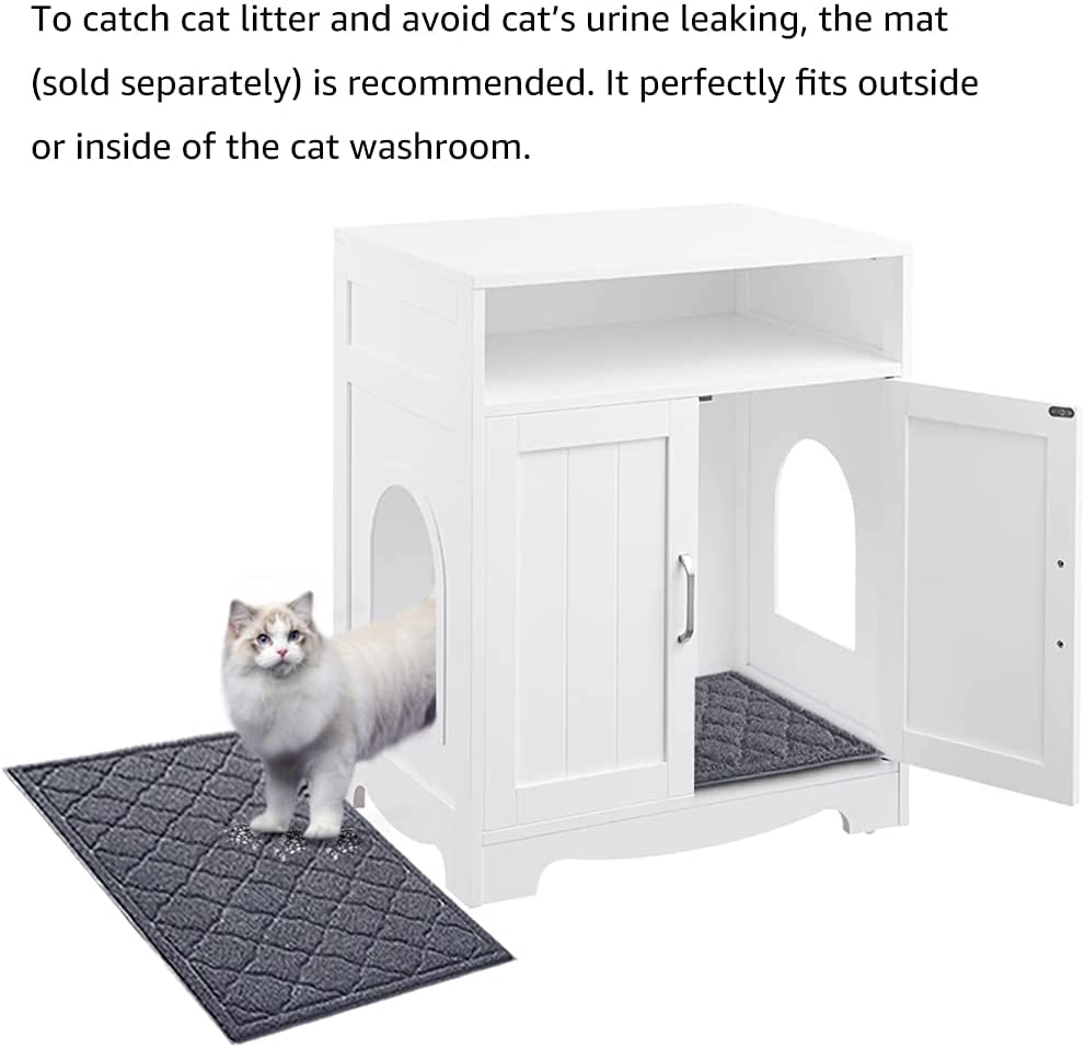 Unipaws Wooden Cat Litter Box, Pet Side Table with Hidden Crate for Cats, Decorative Pet House with Double Entrances, Cat Washroom White