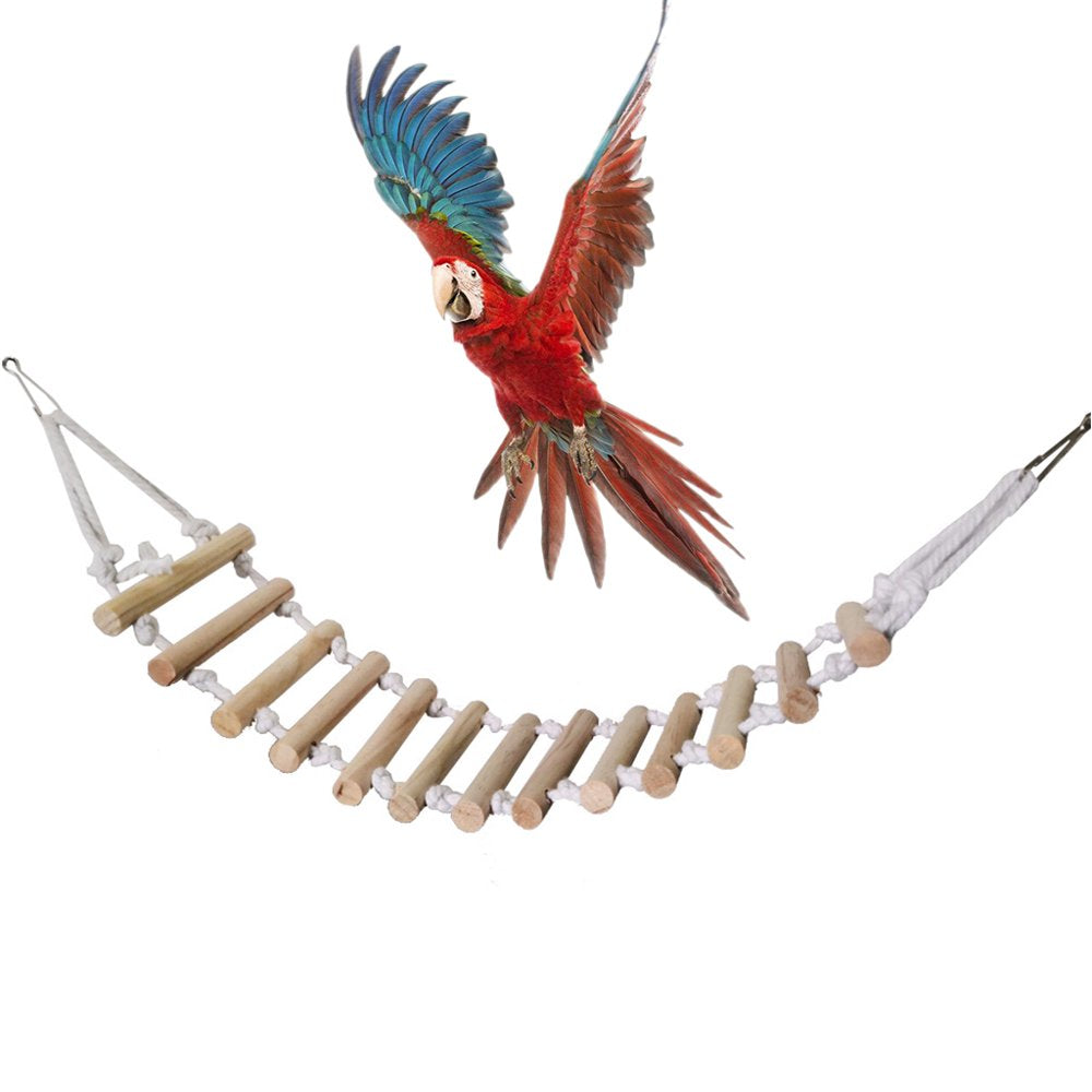 Bird Swing Perch Ladder Rope Bridge Wooden Chew Toy for Medium Parrots Animals & Pet Supplies > Pet Supplies > Bird Supplies > Bird Ladders & Perches NEWLYFOND   