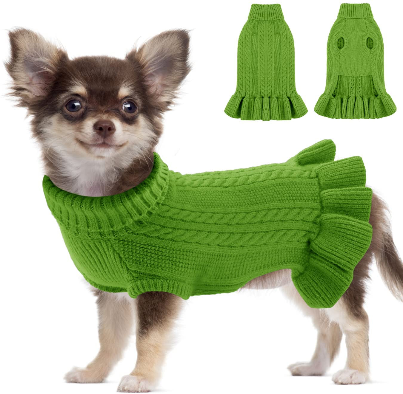 ALAGIRLS Winter Small Dog Christmas Sweater Cat Clothes,Cute Puppies Girls Turtleneck Pullover Dress,Teacup Dog Chiwawa Thick Pet Apparel,Hazeblue S Animals & Pet Supplies > Pet Supplies > Dog Supplies > Dog Apparel ALA Green X-Large 