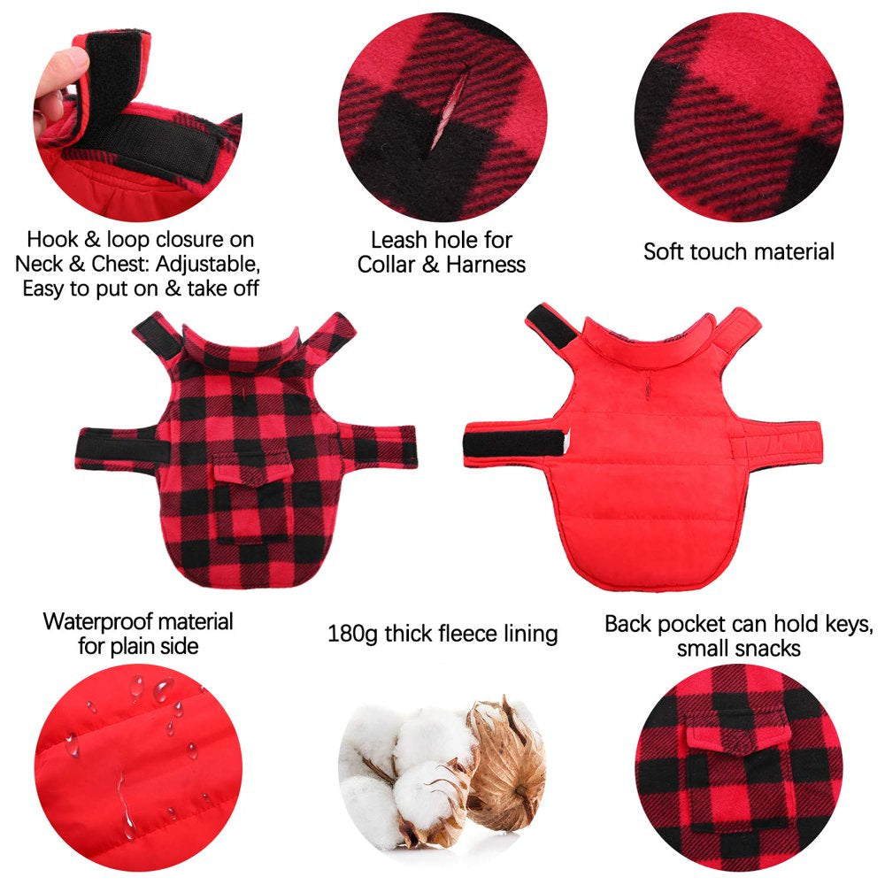 Kuoser British Style Plaid Dog Winter Coat, Windproof Cozy Cold Weather Dog Coat Dog Apparel Dog Jacket Dog Vest for Small Medium and Large Dogs with Pocket & Leash Hook XS-3XL Animals & Pet Supplies > Pet Supplies > Dog Supplies > Dog Apparel Kuoser   