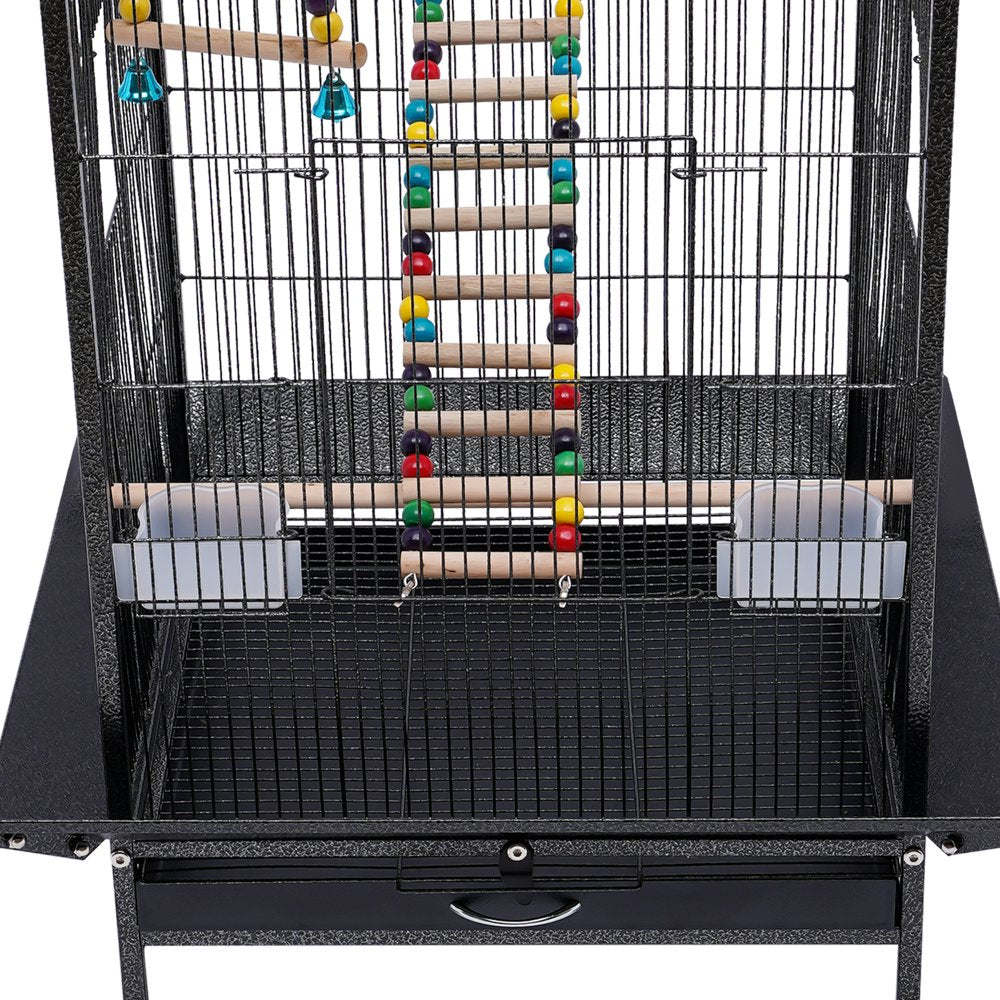 Miumaeov Bird Cage Open Top Standing Parrot Parakeet Cage with Rolling Stand Large Metal Bird Flight Cage for Conure Parakeet Cockatiel Finch Macaw Cockatoo Pet House, Black Animals & Pet Supplies > Pet Supplies > Bird Supplies > Bird Cages & Stands Miumaeov   