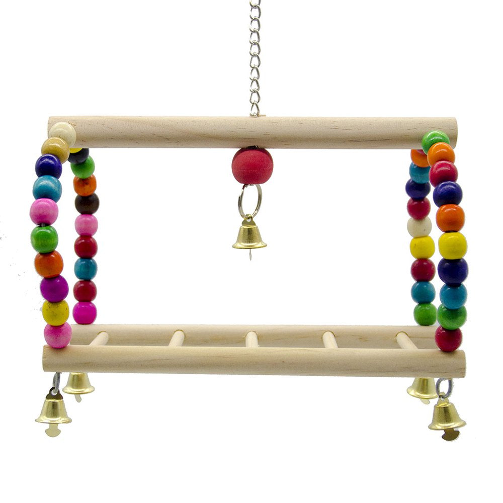 Bird Parrot Toy Hanging Bird Swing Perch Wooden Parrot Climbing Ladder Bird Cage Chew Bell Toy with Colorful Beads Animals & Pet Supplies > Pet Supplies > Bird Supplies > Bird Ladders & Perches MINIPI   