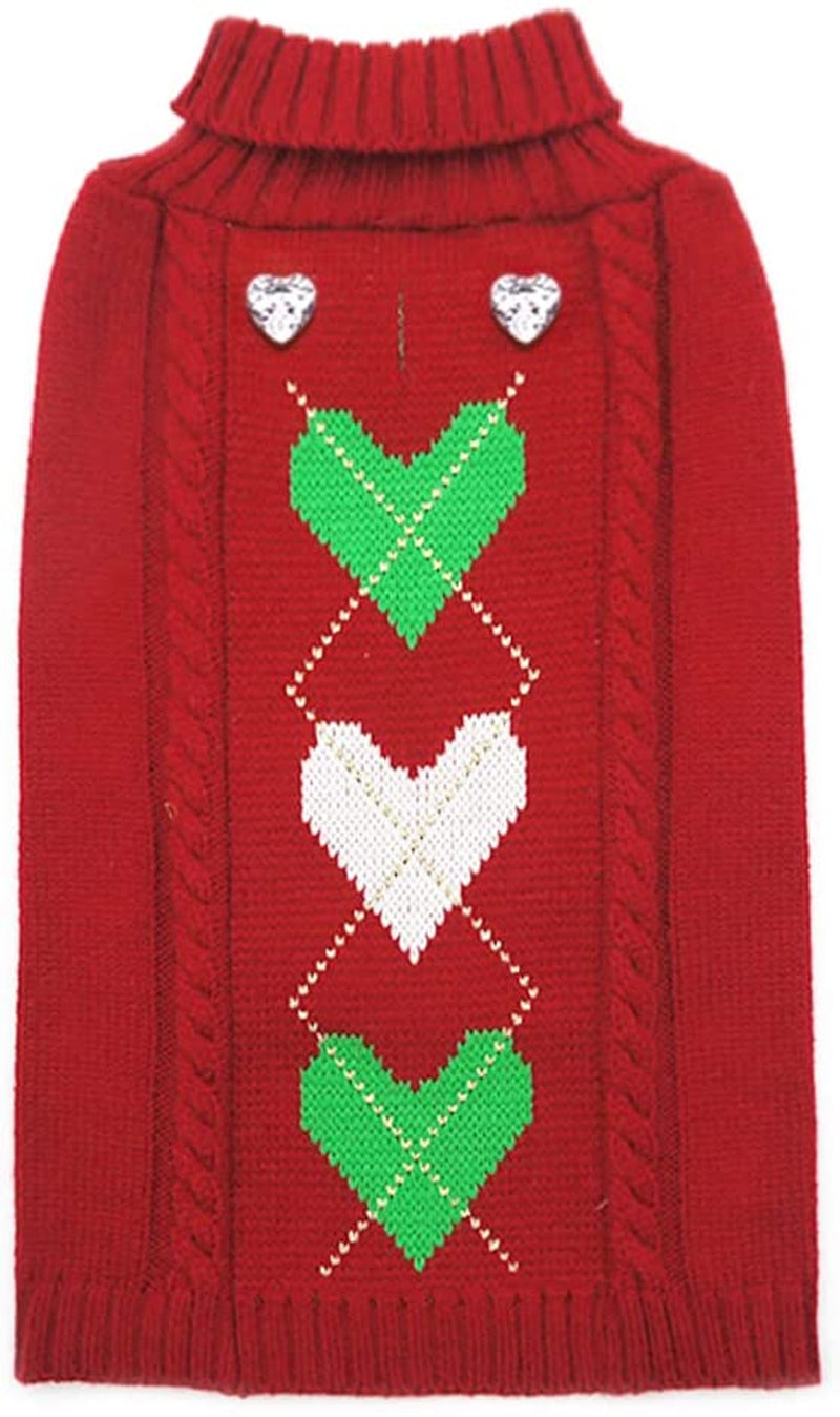 KYEESE Dogs Sweaters Valentine'S Day Pink Heart Pattern with Leash Hole Dog Sweater Knitwear Warm Puppy Sweater Animals & Pet Supplies > Pet Supplies > Dog Supplies > Dog Apparel kyeese 3# Heart (Red) X-Large (19-25lbs) 