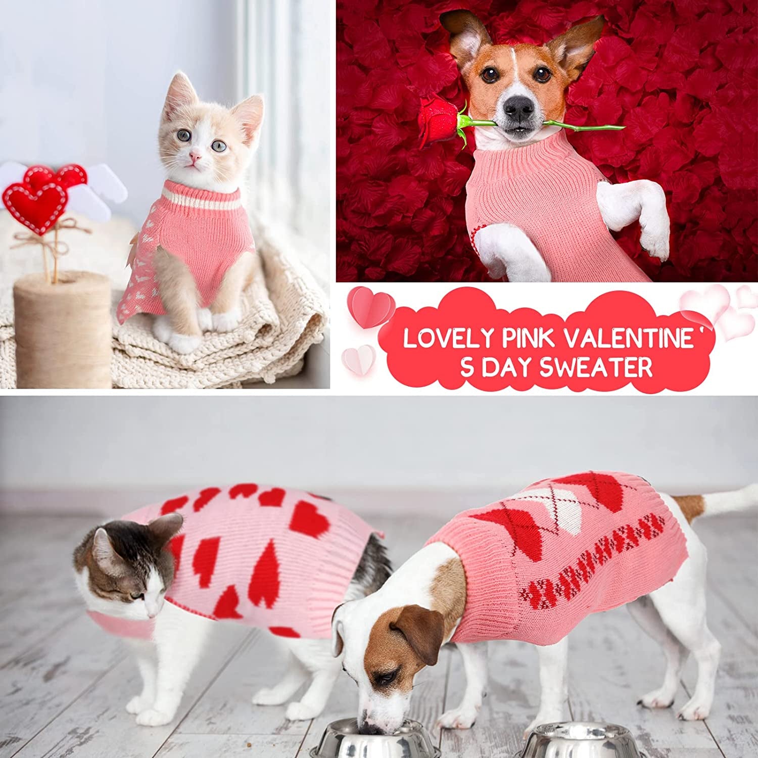 3 Pieces Valentine'S Day Dog Sweaters Sets Buffalo Plaid Heart Puppy Dog Sweaters Clothes Pet Knitwear for Dog Cat Pet Costume (Heart, Medium) Animals & Pet Supplies > Pet Supplies > Dog Supplies > Dog Apparel Sanwuta   