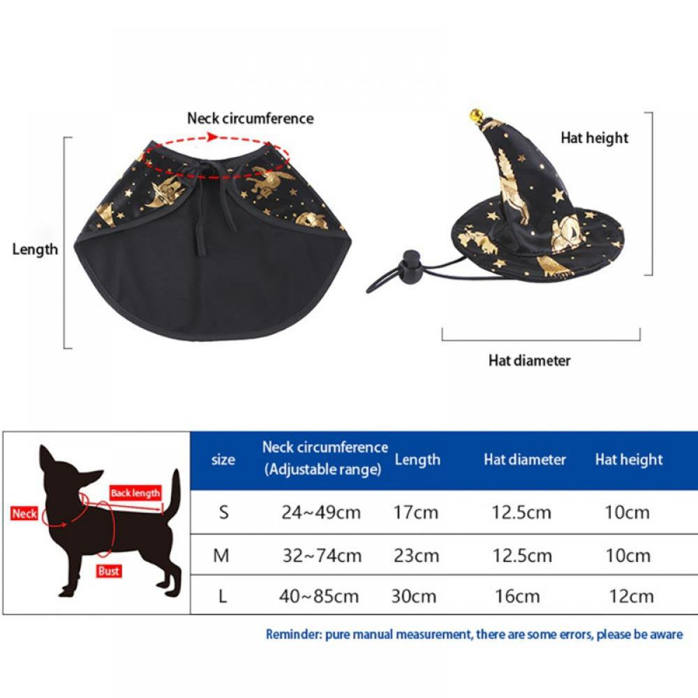 Pet Halloween Costumes Cape with Wizard Hat Dog Cat Halloween Apparels S-L Animals & Pet Supplies > Pet Supplies > Dog Supplies > Dog Apparel Wuffmeow   