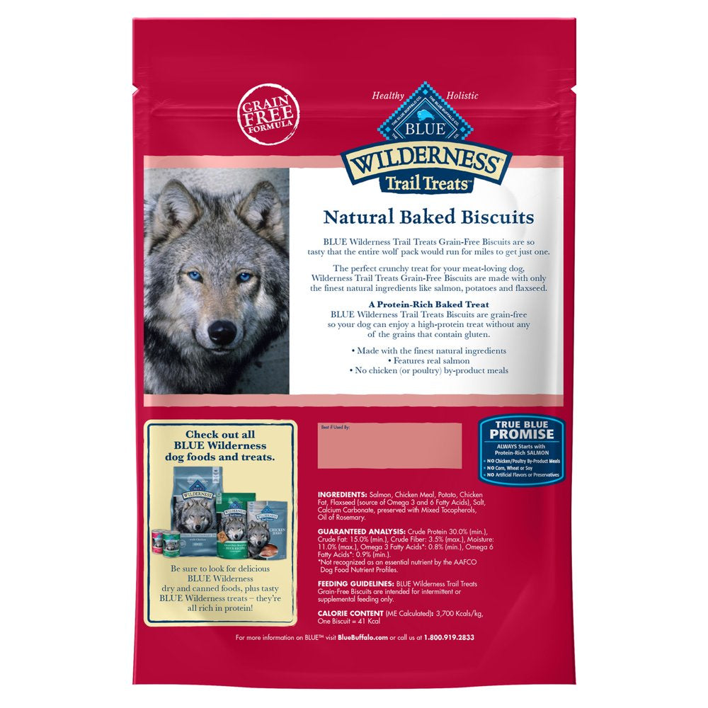 Blue Buffalo Wilderness Trail Treats High Protein Salmon Flavor Crunchy Biscuit Treats for Dogs, Grain-Free, 24 Oz. Bag
