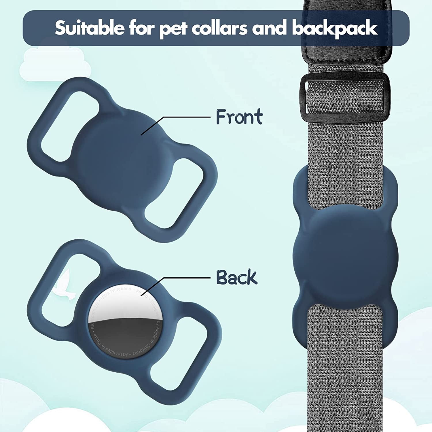 ELOVEN for Airtag Case for Dog Cat Collar Holder Compatible with Airtag Tracker Silicone Airtag Case Anti-Slip Shockproof anti Scratch Protective Cover for Airtag Pet Collar Loop Midnight Blue