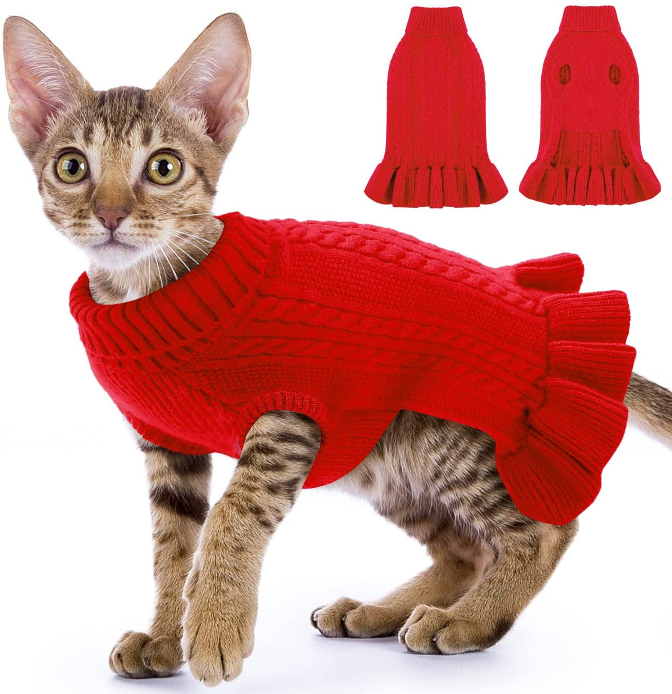 ALAGIRLS Winter Small Dog Christmas Sweater Cat Clothes,Cute Puppies Girls Turtleneck Pullover Dress,Teacup Dog Chiwawa Thick Pet Apparel,Hazeblue S Animals & Pet Supplies > Pet Supplies > Dog Supplies > Dog Apparel ALA Red X-Small 