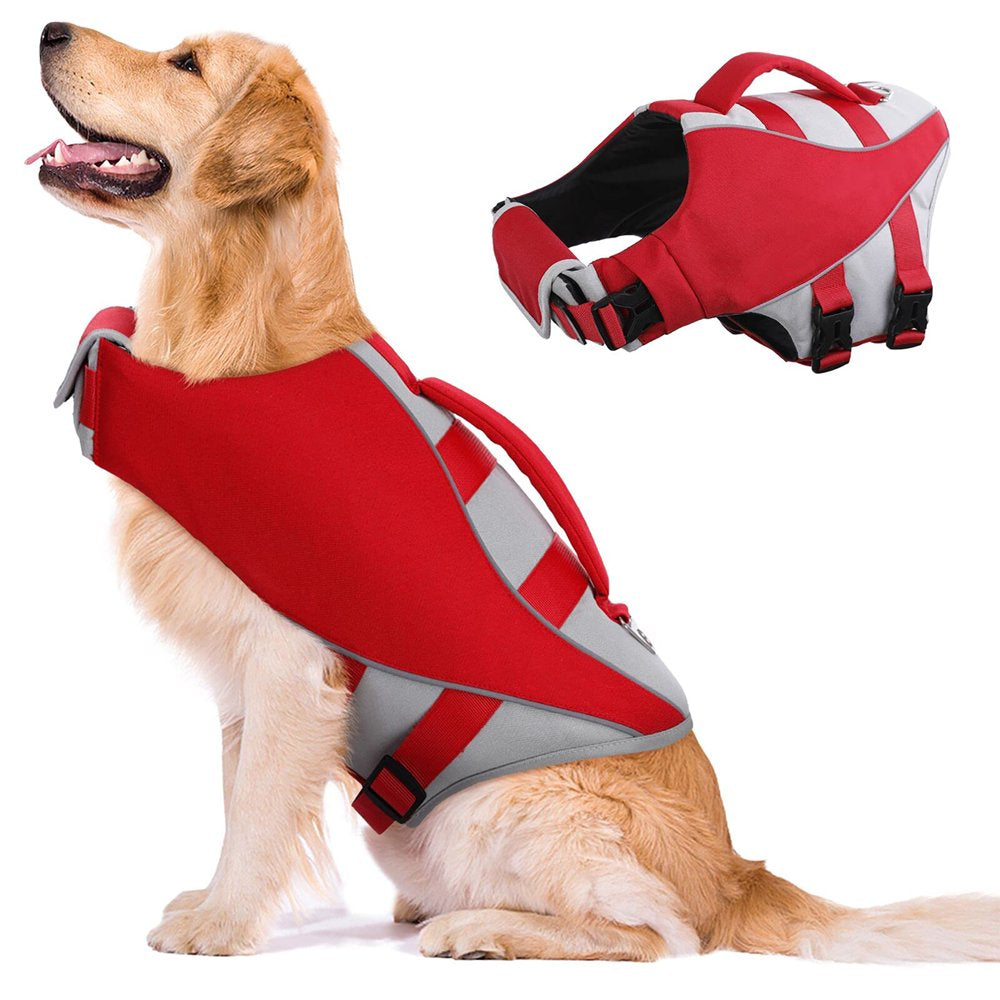 IDOMIK Dog Life Jacket, Adjustable Dog Life Vest with Reflective Piping Ripstop Dog Lifesaver Pet Life Preserver with High Flotation for Small Medium and Large Dogs at the Pool, Beach,Boating Animals & Pet Supplies > Pet Supplies > Dog Supplies > Dog Apparel IDOMIK L Red 