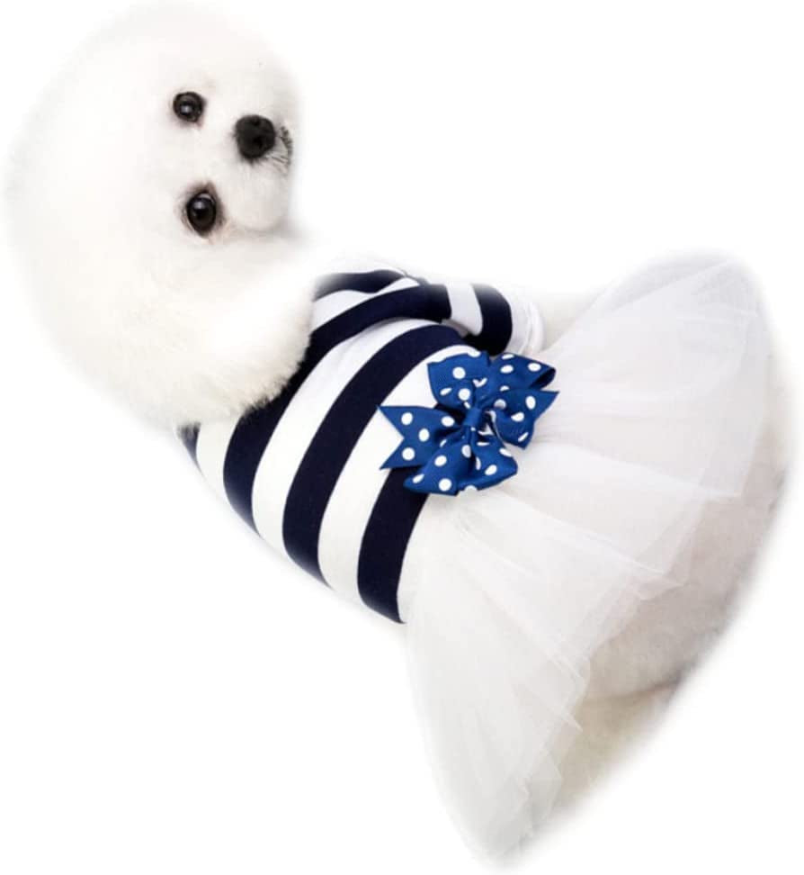 POPETPOP Tulle Skirt Girl Puppy Clothes Vestidos Para Dog Dress Dog Dress with Bow Tie Dog Dress for Girls Princess Dress Set Pet Dog Costume Pet Costume Dog Tutu Dress Blue Uniform Animals & Pet Supplies > Pet Supplies > Dog Supplies > Dog Apparel POPETPOP Blue Medium 