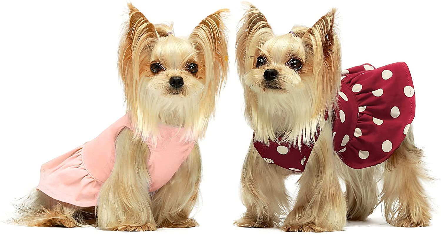 Fitwarm 2-Pack 100% Cotton Polka Dot Dog Dress Doggie Clothes Puppy Vest Dress Pet Cat Apparel Blue Purple Small Animals & Pet Supplies > Pet Supplies > Cat Supplies > Cat Apparel Fitwarm M Red 