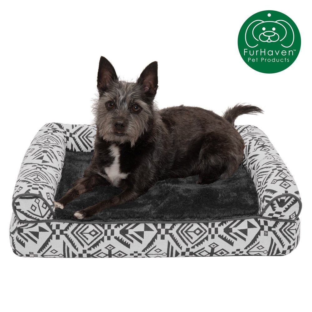 Furhaven Pet Products | Memory Foam Southwest Kilim Sofa-Style Couch Pet Bed for Dogs & Cats, Black Medallion, Medium