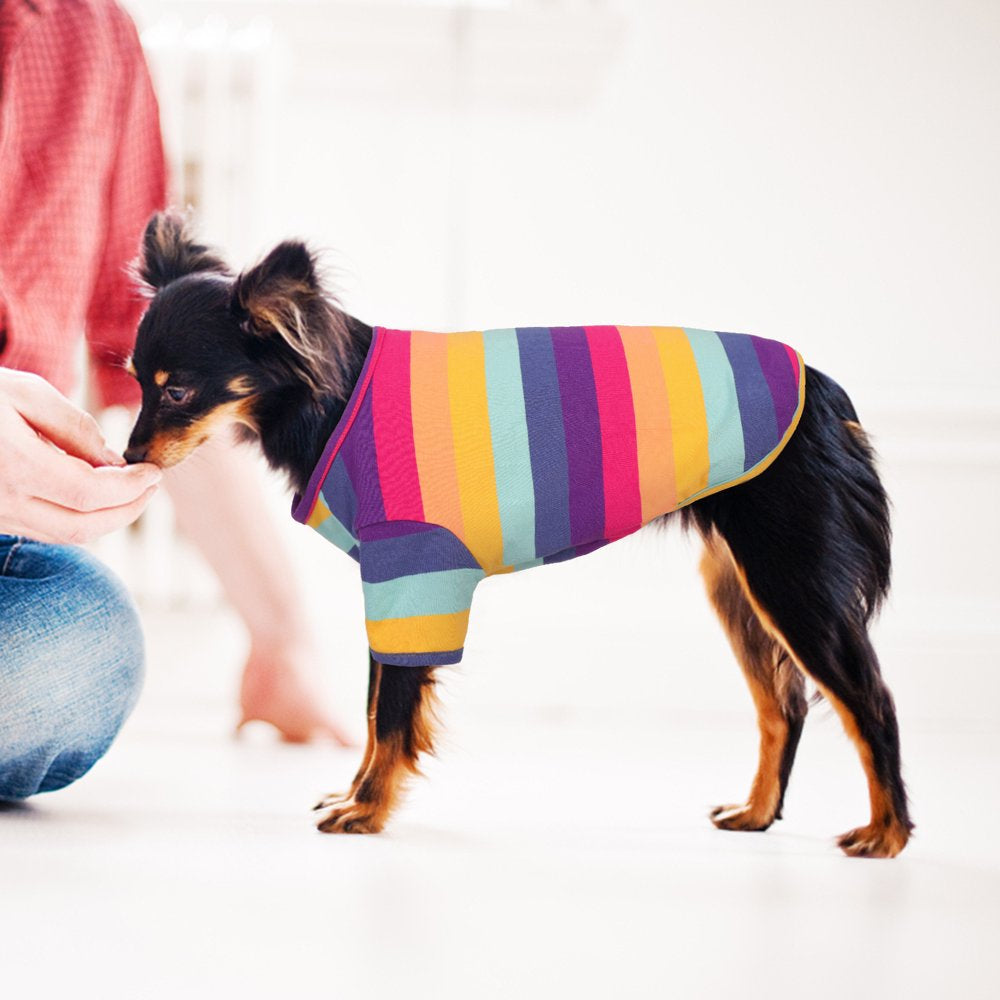 BRKURLEG Dog Striped T-Shirt, Breathable Colorful Cotton Pet Sweatshirt with Stripes for Puppies Cats Small Medium Large Dogs, Cat Dog Pajamas, Pet Apparel Animals & Pet Supplies > Pet Supplies > Dog Supplies > Dog Apparel BRKURLEG   
