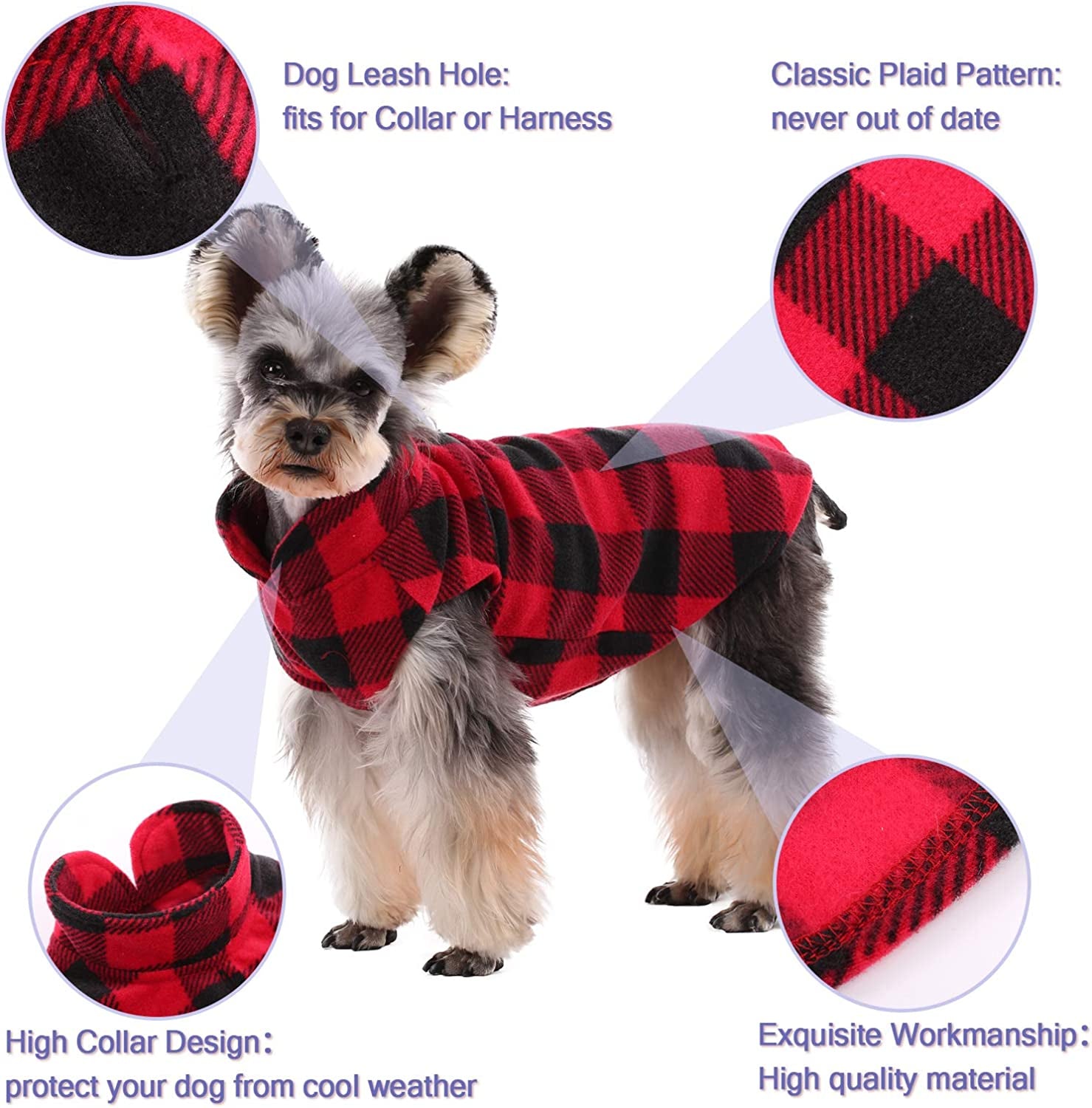 Kuoser Stretch Dog Fleece Vest, Soft Classic Plaid Basic Dog Sweater for Small Dogs & Cats, Warm Dogs Shirt Pullover Dog Coat Jacket Winter Dog Clothes for Teddy Chihuahua Yorkshire with Leash HOL Animals & Pet Supplies > Pet Supplies > Dog Supplies > Dog Apparel Kuoser   