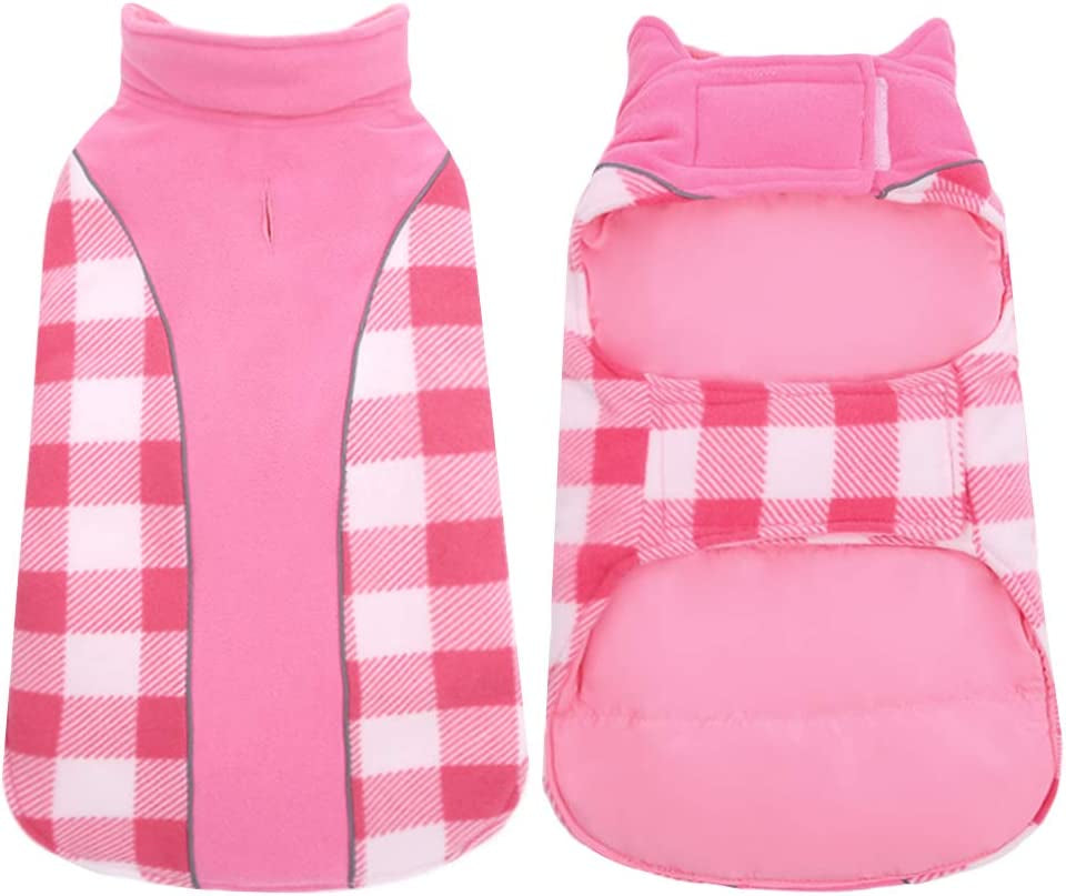 Kuoser Reversible Dog Coat, Warm Waterproof Dog Jacket, British Style Plaid Dog Winter Coats, Puppy Cold Weather Vest Windproof Outdoor Clothes Dog Snow Jackets for Small Medium Large Dogs Animals & Pet Supplies > Pet Supplies > Dog Supplies > Dog Apparel Kuoser Pink Small (Pack of 1) 