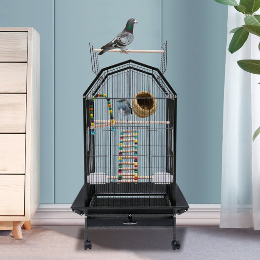 Miumaeov Bird Cage Open Top Standing Parrot Parakeet Cage with Rolling Stand Large Metal Bird Flight Cage for Conure Parakeet Cockatiel Finch Macaw Cockatoo Pet House, Black Animals & Pet Supplies > Pet Supplies > Bird Supplies > Bird Cages & Stands Miumaeov   