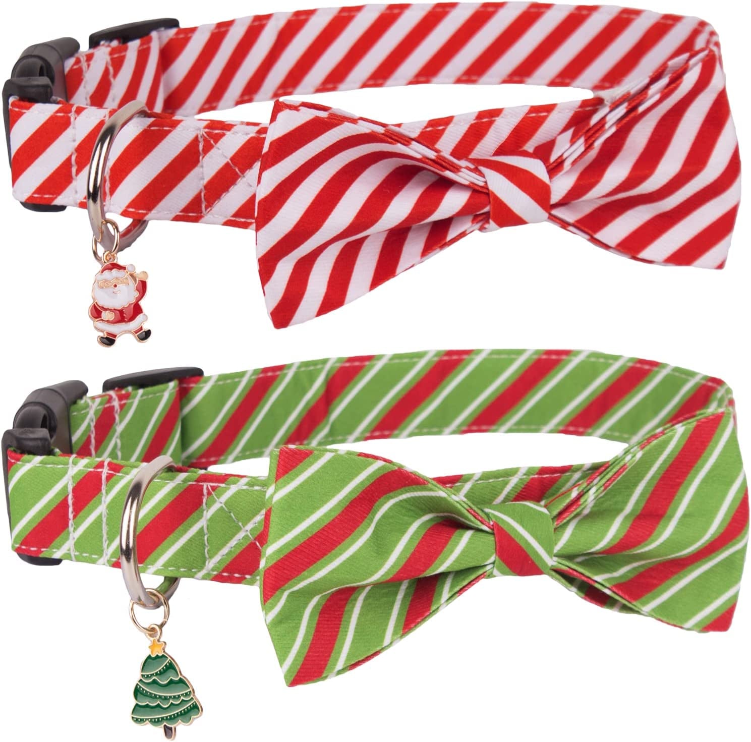 PTDECOR Christmas Dog Collar with Bow, Adjustable Christmas Plaid Dog Collars with Removable Bowtie Christmas Collars for Small Medium Large Dogs Pets (Red&Green, Small) Animals & Pet Supplies > Pet Supplies > Dog Supplies > Dog Apparel PTDECOR Red&Green Stripe Large 