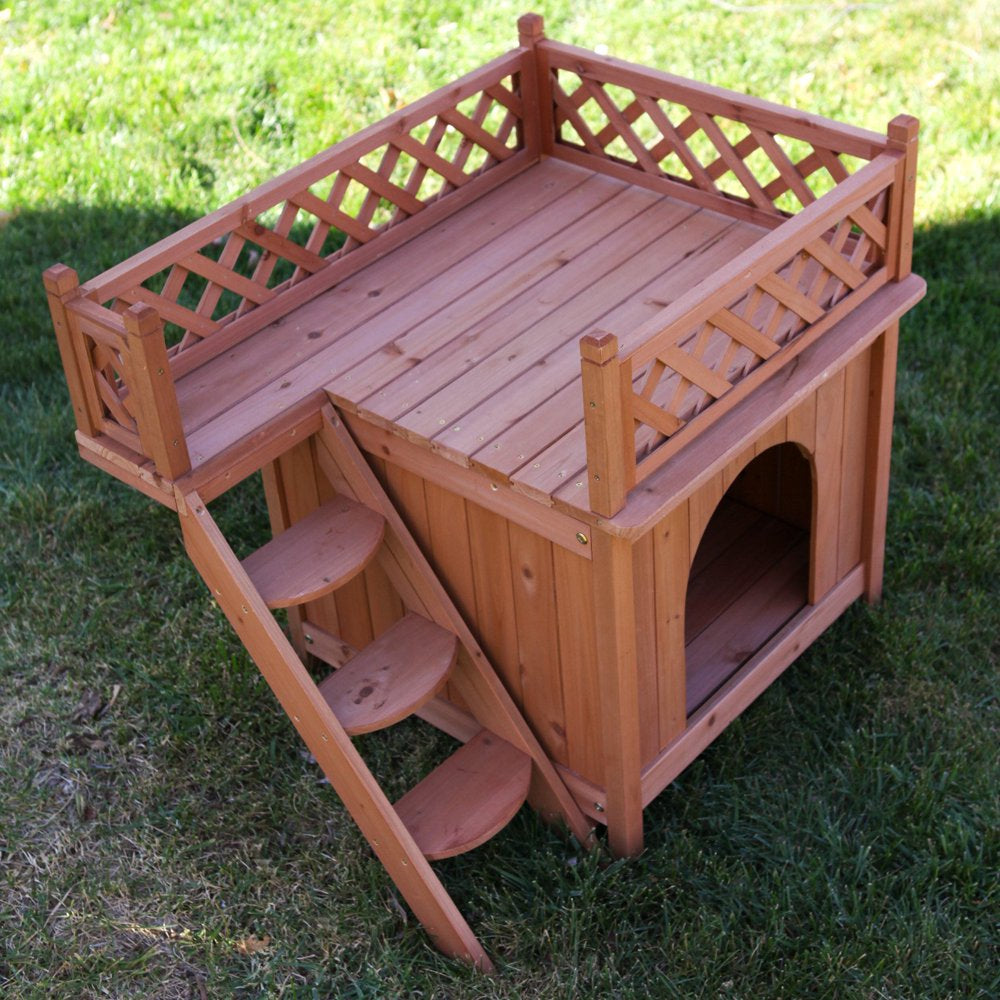 Merry Products Wooden Dog House, Cedar Stain, Small, 21.73"L X 28.54"W X 25.67"H Animals & Pet Supplies > Pet Supplies > Dog Supplies > Dog Houses Merry Products   