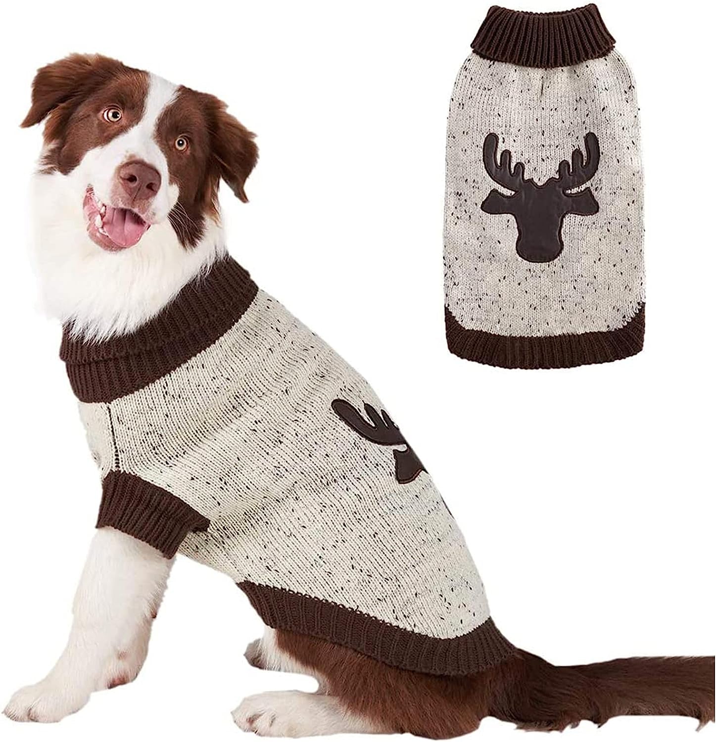 BINGPET Turtle Neck Dog Sweater - Brown Bone Pattern - Puppy Winter Warm Cloth for Small Medium Large Dogs Animals & Pet Supplies > Pet Supplies > Dog Supplies > Dog Apparel BBPET Reindeer Medium 