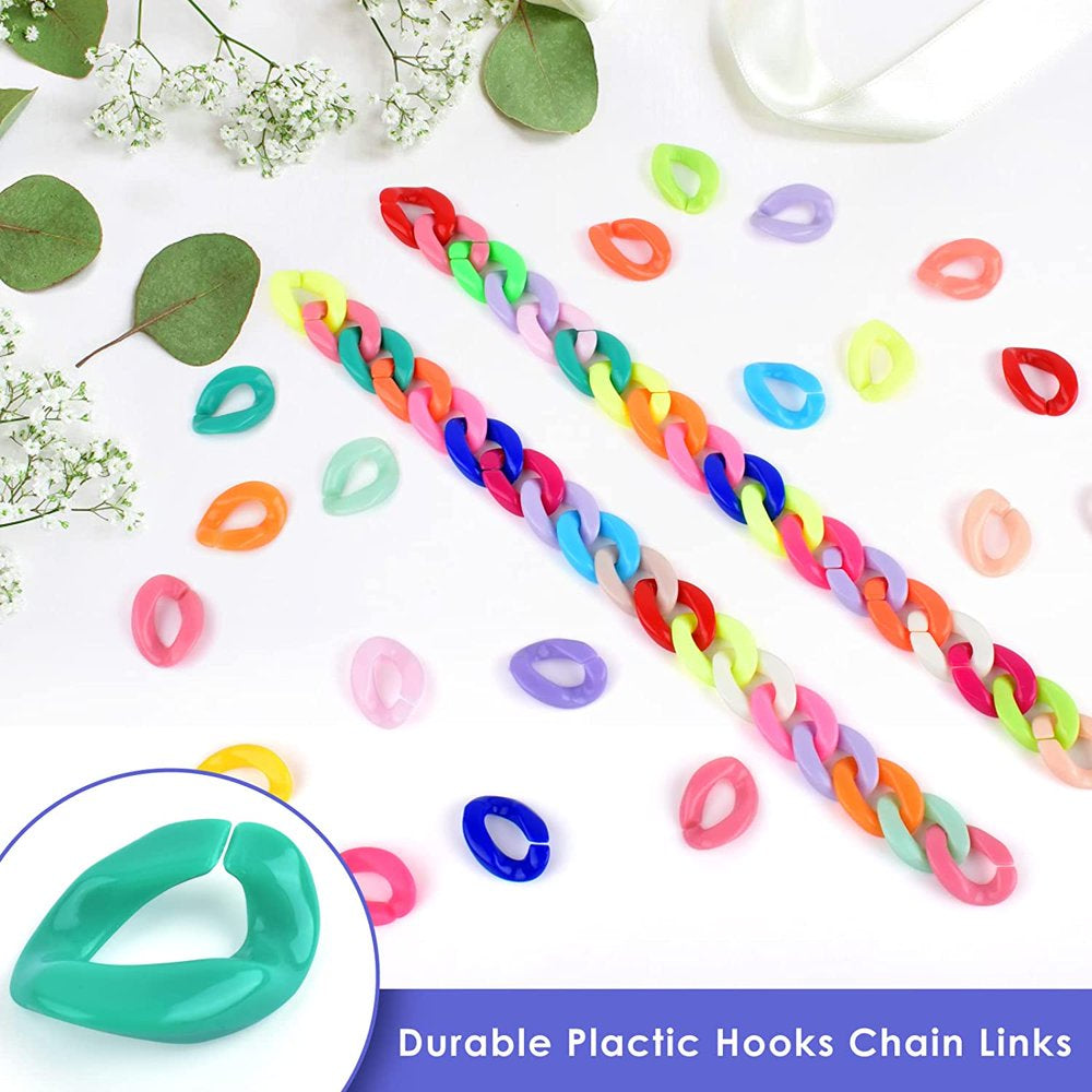 Kreigaven 300Pcs Plastic Chain Links Birds, Mix Color Rainbow DIY C-Clips Chains Hooks Swing Climbing Cage Toys for Sugar Glider Rat Parrot Bird, Children'S Learning Toy