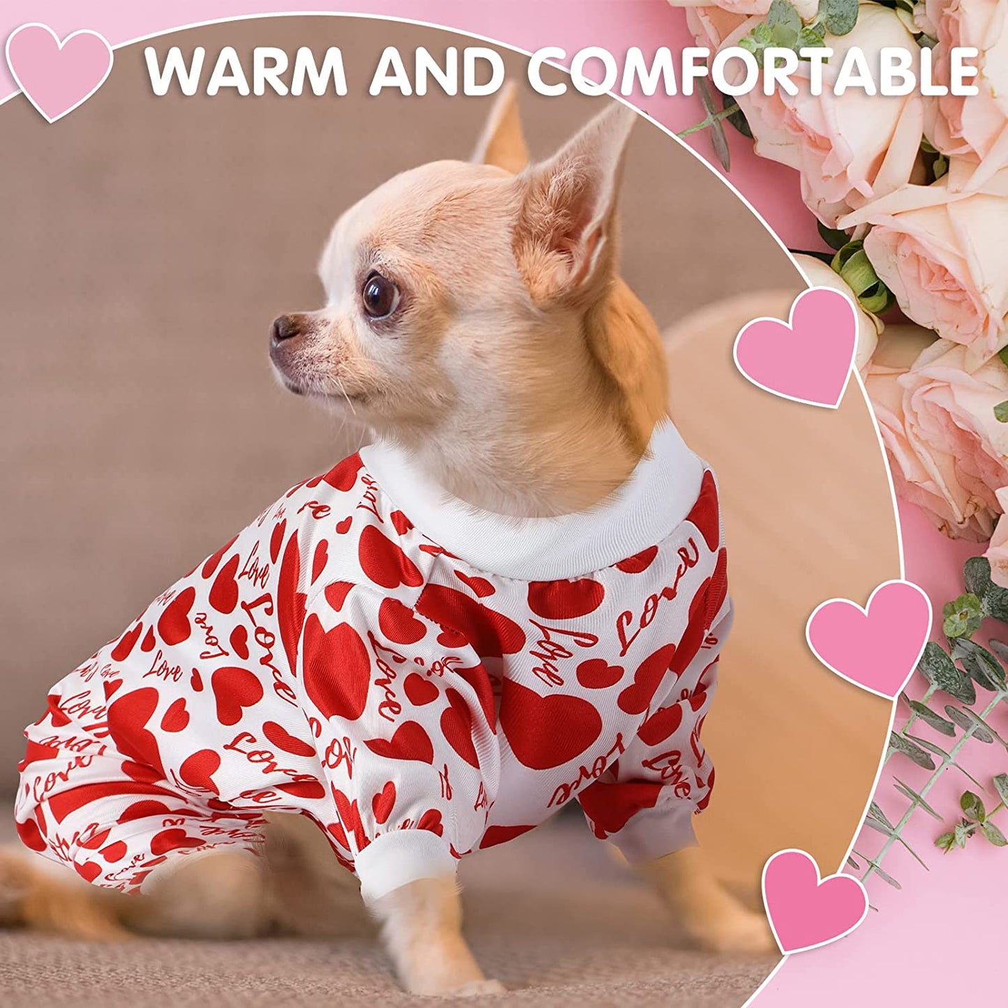 3 Pieces Valentines Day Pajamas Dog Onesies Dog Jumpsuits Dog Birthday Costume Heart Pattern Dog Clothes Dog Cartoon Apparel for Pet Puppy Dog Cat(S(Fit 3.3-5.5Lbs)) Animals & Pet Supplies > Pet Supplies > Dog Supplies > Dog Apparel Weewooday   