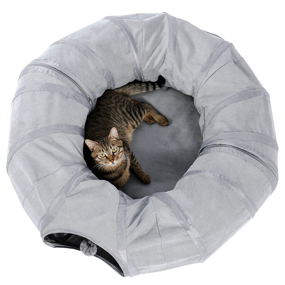 Pawzroad Cat Tunnel with Soft Cushion 2-In-1 Collapsible Hideaway round Shape,Gray Animals & Pet Supplies > Pet Supplies > Cat Supplies > Cat Toys PAWZ Road   