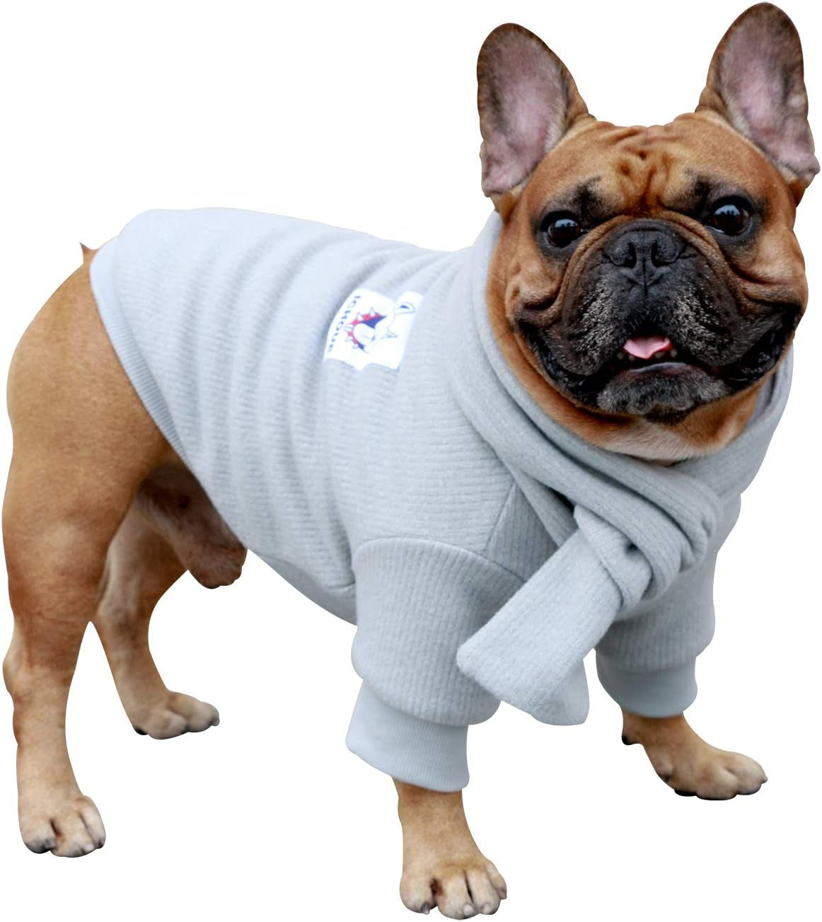 Ichoue Pet Dog Knitted Sweater with Matching Scarf Knitwear Winter Warm Clothes Cold Weather Coat for French Bulldog Pug Boston Terrier - Grey/Large Animals & Pet Supplies > Pet Supplies > Dog Supplies > Dog Apparel iChoue Grey X-Large (Pack of 1) 