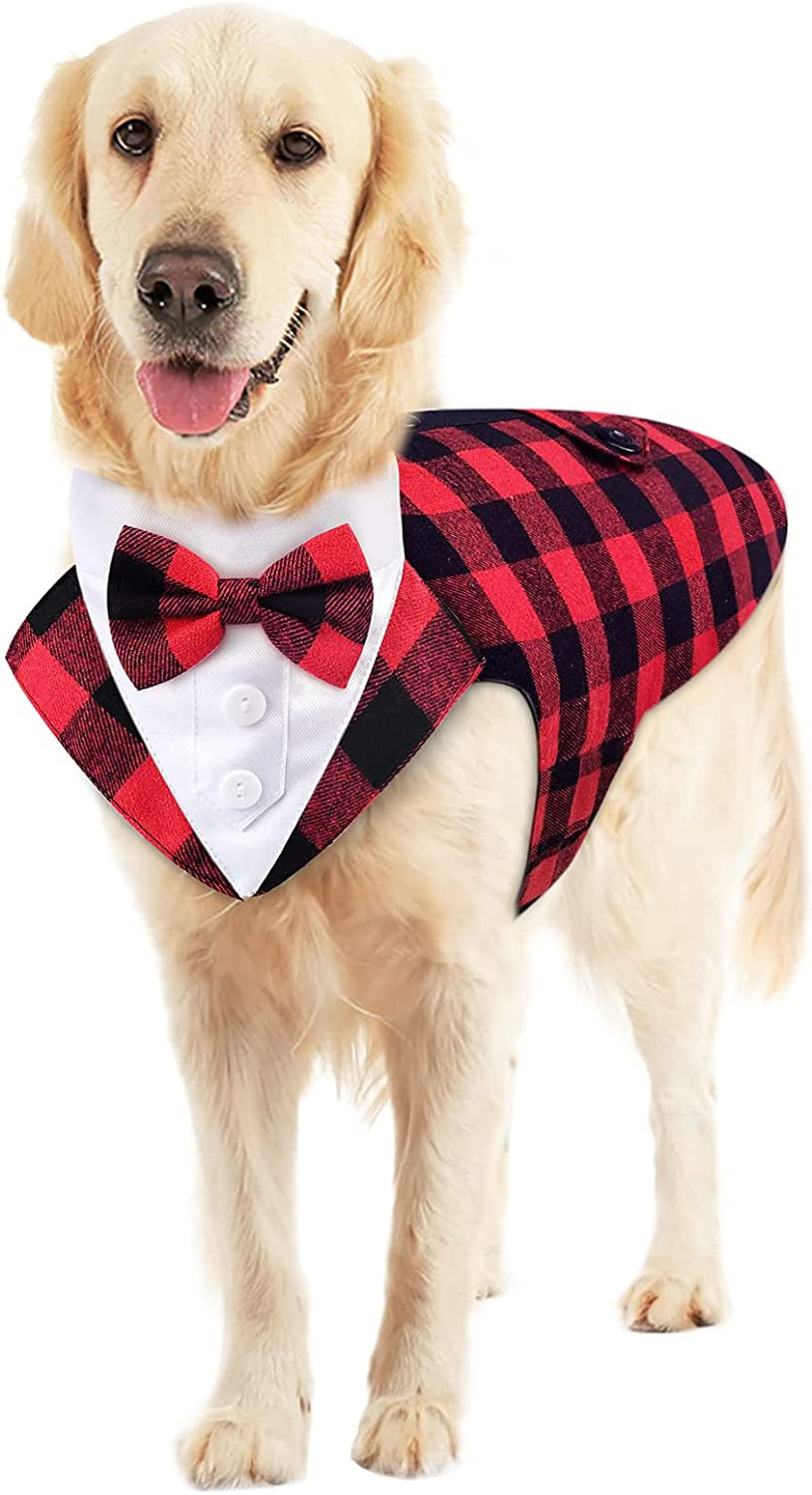 Malier Formal Dog Tuxedo Dog Bandana Suit Set, Stylish Dog Wedding Suit with Collar Dog Costume for Small Medium Large Dogs Animals & Pet Supplies > Pet Supplies > Dog Supplies > Dog Apparel Malier Red Large 
