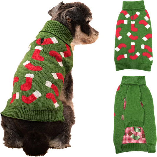 Yokee Dog Christmas Sweater Holiday Dog Apparel Dog Turtleneck Sweater Puppy Kitten Fall Dog Sweater Pet Clothes Christmas Socks Pattern Winter Clothes for Small Medium Large Dog XL Dog Sweaters Animals & Pet Supplies > Pet Supplies > Dog Supplies > Dog Apparel Yokee Medium （6.5-8.9lb）  