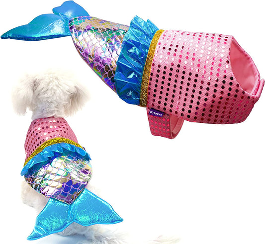 Cyeollo Mermaid Dog Costumes Sequin Birthday Clothes Cosplay Outfit for Large Dogs Party Dressing up Pet Costumes Size XL Animals & Pet Supplies > Pet Supplies > Dog Supplies > Dog Apparel cyeollo Mermaid Small(Pack of 1) 