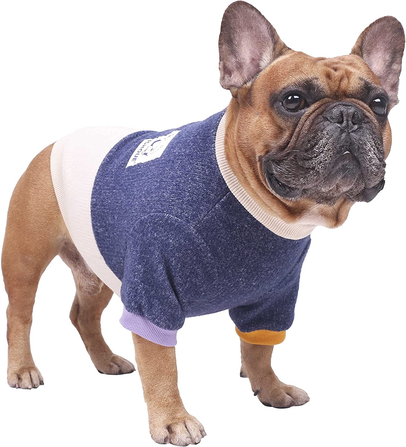 Ichoue Pet Dog Crewneck Sweater Color Block Pullover Winter Warm Clothes for French Bulldog Frenchie Shiba Inu - Pink and Grey/Medium Animals & Pet Supplies > Pet Supplies > Dog Supplies > Dog Apparel iChoue Navy and Beige X-Large (Pack of 1) 