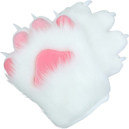 BNLIDES Cosplay Animal Cat Wolf Dog Fox Paws Claws Gloves Costume Accessories for Adults (White)