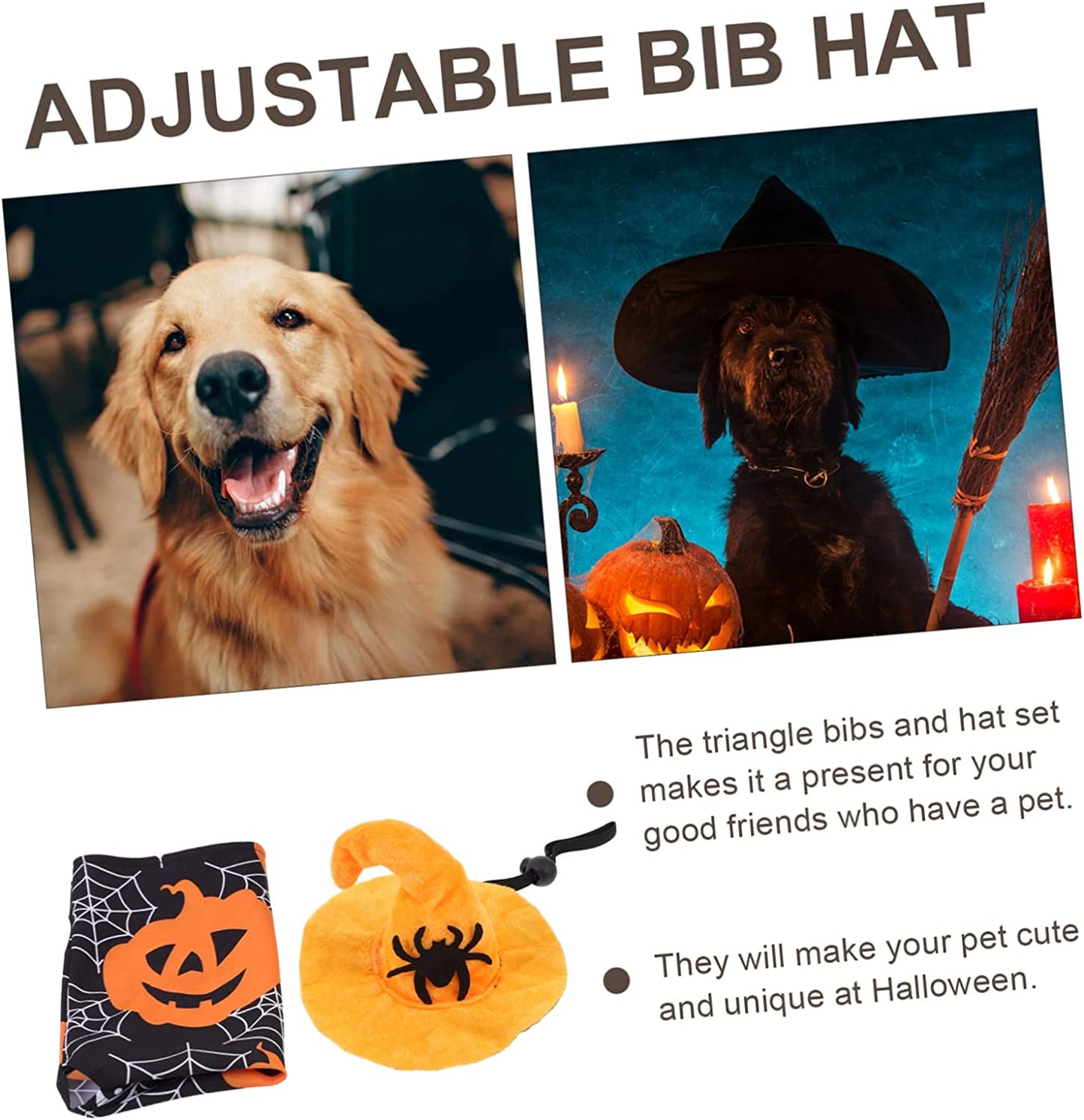 BCOATH 1 Set Large Medium Print Towel Adjustable Scarf Halloween Pet Decoration Scary Pets and Puppy Ornament Party Kit for Cats Witch Cat Bib Bandana Funny Triangle with Hat Dog Pumpkin