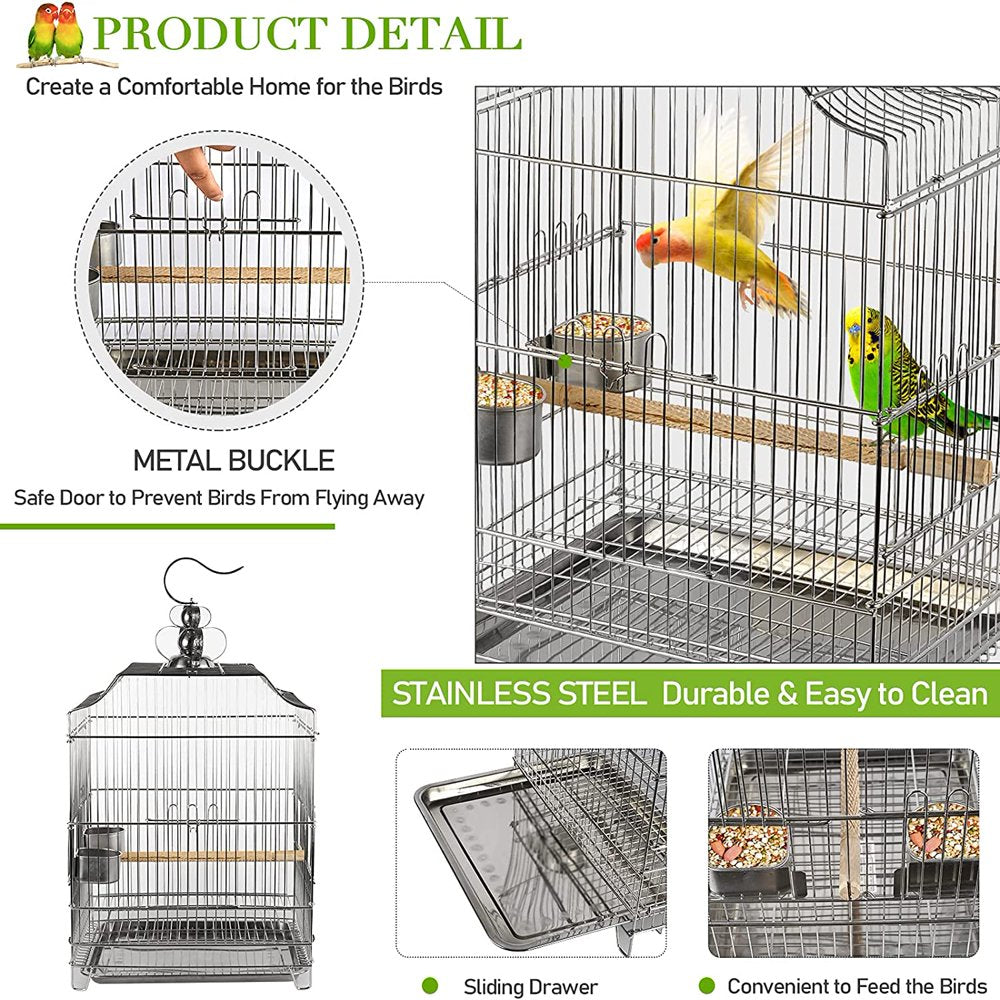 Bird Cage Open Top Standing Parrot Parakeet Cage with Rolling Stand Large Metal Bird Flight Cage for Conure Parekette Cockatiel Finch Macaw Cockatoo Pet House,Black,Height 34 Inch Animals & Pet Supplies > Pet Supplies > Bird Supplies > Bird Cages & Stands KOUPA   