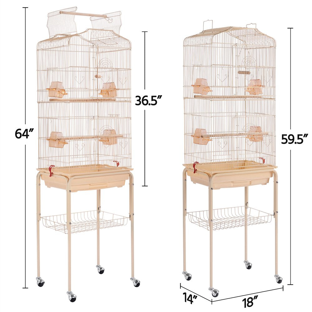 Topeakmart 64''H Open Top Metal Birdcage Rolling Parrot Cage with Detachable Stand, Almond Animals & Pet Supplies > Pet Supplies > Bird Supplies > Bird Cages & Stands Topeakmart   