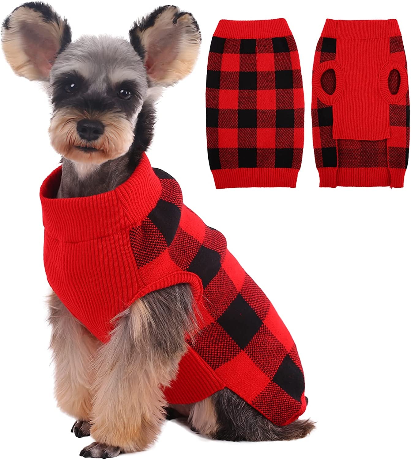 Kuoser Dog Sweater Pullover Knitwear, Dog Christmas Sweaters Classic Plaid Cable Knitted Wear, Dog Turtleneck Puppy Cold Weather Clothes for Small Medium Dogs Animals & Pet Supplies > Pet Supplies > Dog Supplies > Dog Apparel Kuoser Red X-Small (Pack of 1) 