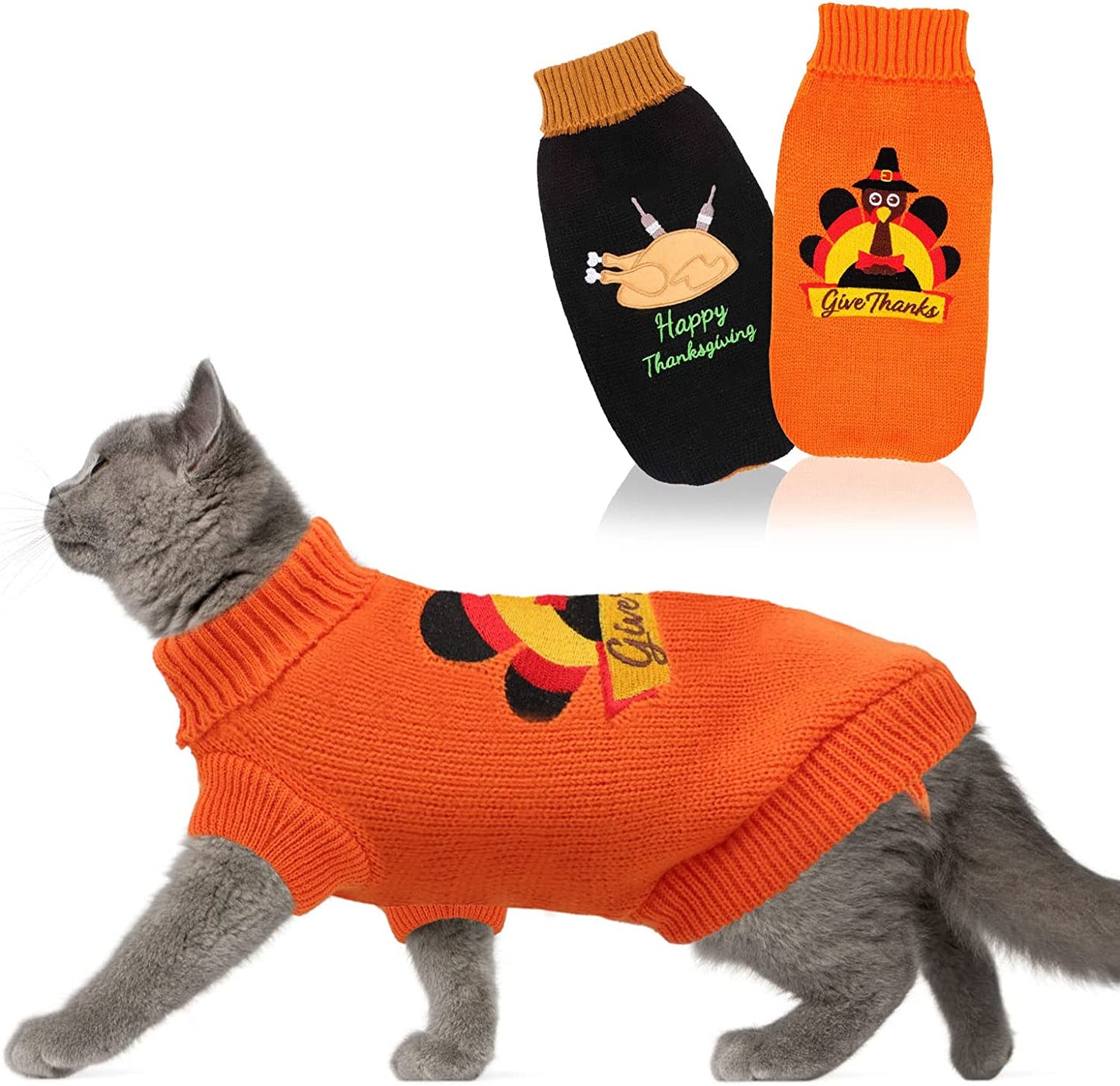 HUMLANJ 2 Packs Knitted Cat Sweater Thanksgiving Turtleneck Turkey Sweater Pet Cat Sweaters for Cats Warm Pullover Small Dog Puppy Knitwear Animals & Pet Supplies > Pet Supplies > Dog Supplies > Dog Apparel HUMLANJ X-Large (Pack of 2)  