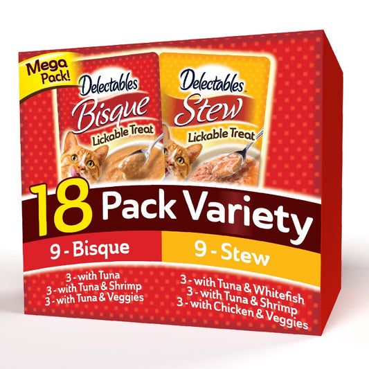 Hartz Delectables Bisque & Stew Lickable Wet Cat Treats Variety Pack, 18 Pack Animals & Pet Supplies > Pet Supplies > Cat Supplies > Cat Treats Hartz Mountain Corp   