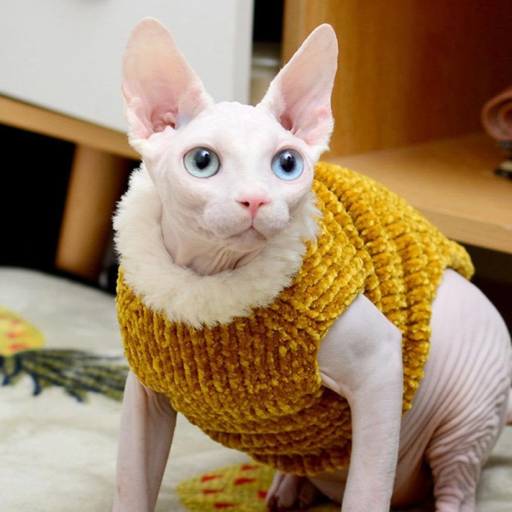 Cat Clothes Winter Warm Faux Fur Sweater Outfit, Fashion High Collar Coat for Cats and Small Dogs Apparel, Hairless Cat Shirts Sweaters