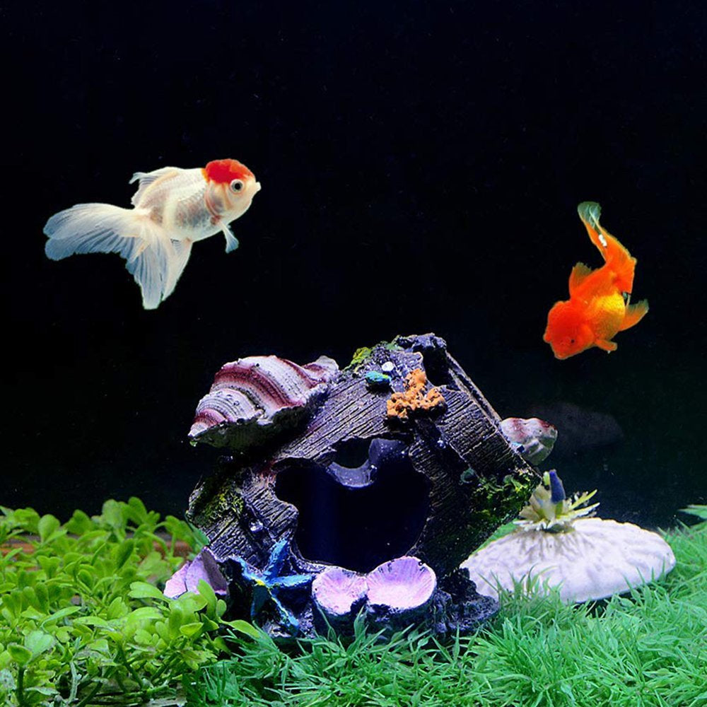 Papaba Aquarium Decoration,Aquarium Resin Artificial Shell Barrel Fish Tank Shrimp Hiding House Cave Decor
