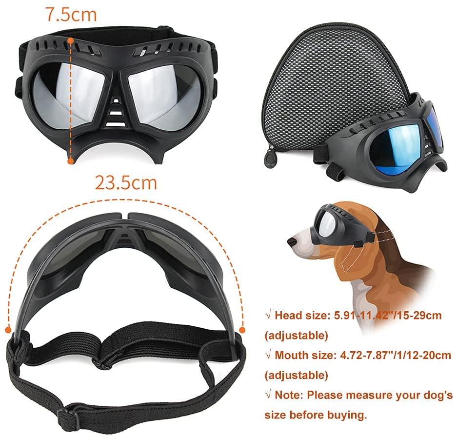 SLDPET Dog Sunglasses for Small Breed Dog Goggles Dog UV Glasses Windproof Snowproof for Long Snout Dogs Mask with Soft Frame Adjustable Straps for Small/Medium Dogs Puppy (Black with Blue Lens) Animals & Pet Supplies > Pet Supplies > Dog Supplies > Dog Apparel SLDPET   