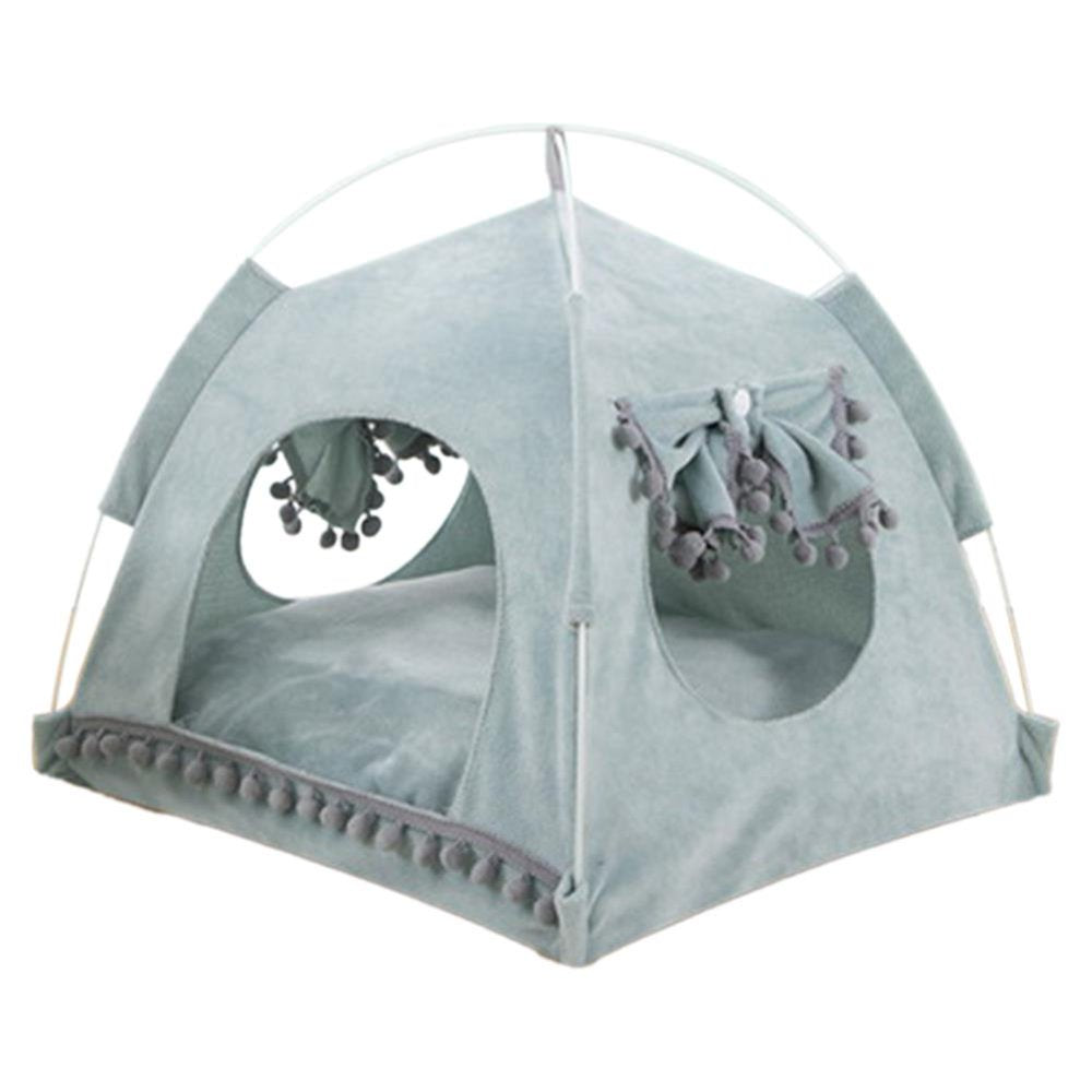 Ecosprial Pet Tent Cat Bed Cat House Bed Cat Igloo 2-In-1 Self-Warming Comfortable Triangle Cat Tent House Foldable Puppy Cat House Animals & Pet Supplies > Pet Supplies > Dog Supplies > Dog Houses ECOSPRIAL M: 14.9*14.9*15.3(in) Green 