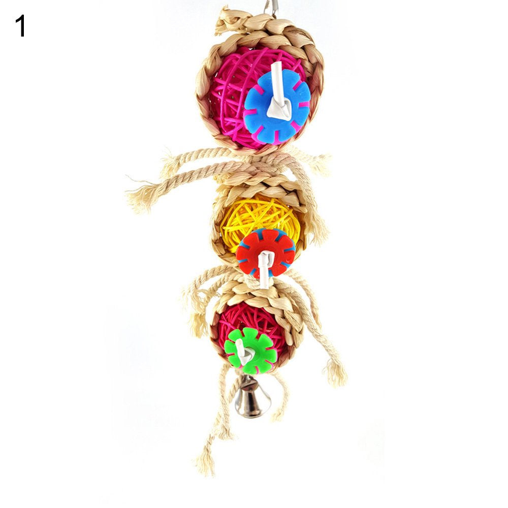 SPRING PARK Bird Chewing Toys, Parrot Hanging Colorful Rattan Ball Toy, Cage Bite Toys Suitable for Small Pet Birds like Parakeet, Conure, Lovebirds, Cockatiels Animals & Pet Supplies > Pet Supplies > Bird Supplies > Bird Toys SPRING PARK   