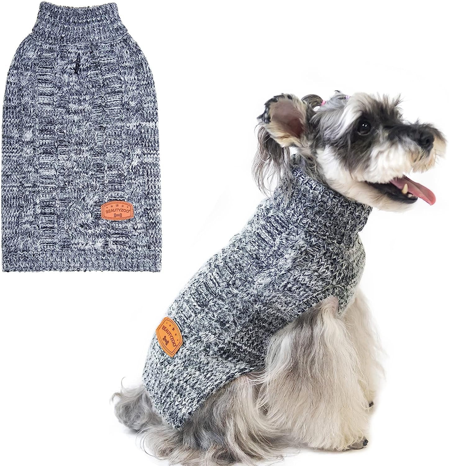 BEAUTYZOO Small Dog Sweater -Turtleneck Pullover Classic Cable Knit Fuzzy Winter Coat Dog Cold Weather Clothes for Small Medium Dogs Puppy Girl Boys(Rainbow Pink, S) Animals & Pet Supplies > Pet Supplies > Dog Supplies > Dog Apparel BEAUTYZOO Grey Small 