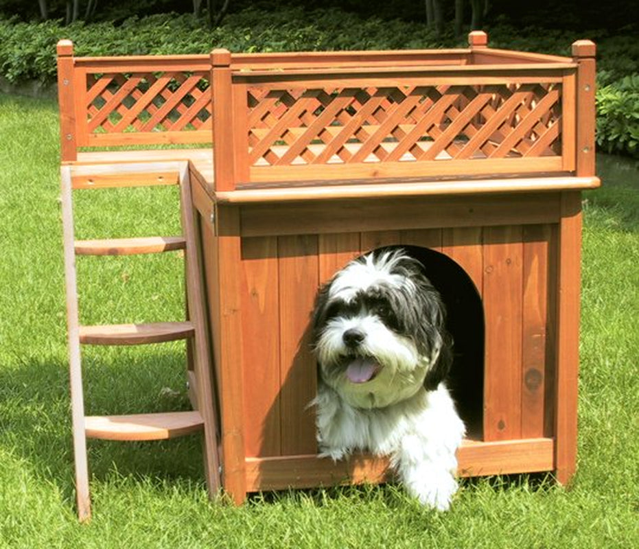 Merry Products Wooden Dog House, Cedar Stain, Small, 21.73"L X 28.54"W X 25.67"H Animals & Pet Supplies > Pet Supplies > Dog Supplies > Dog Houses Merry Products   