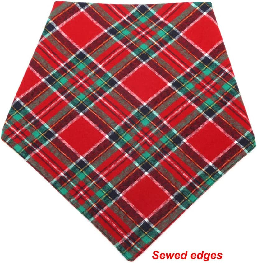 1/2 Pack Christmas Pet Dog Bandanas Triangle Bibs Scarf,Double-Cotton Plaid Printing Kerchief Set for Small Medium Size Dogs (2 Pack Double-Cotton Size L, Red Green) Animals & Pet Supplies > Pet Supplies > Dog Supplies > Dog Apparel LATFZ   