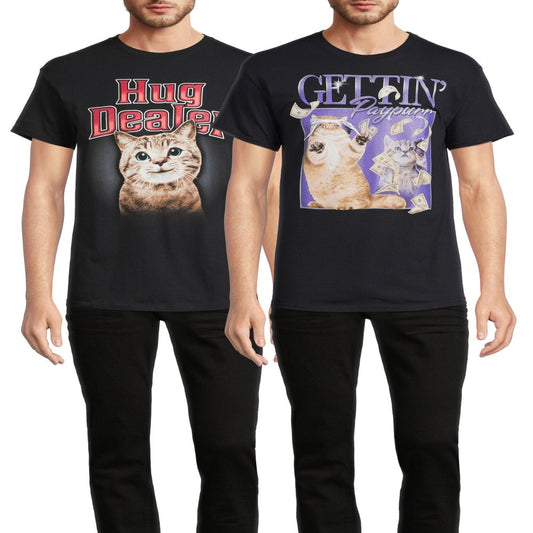 Humor Men'S & Big Men'S Hug Dealer Cat and Get Paypurr Cat Graphic T-Shirts, 2-Pack Animals & Pet Supplies > Pet Supplies > Cat Supplies > Cat Apparel Olaes Enterprises Inc Black L 